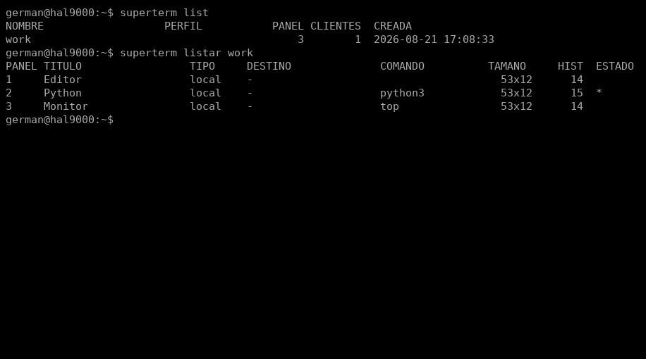Session and pane listing